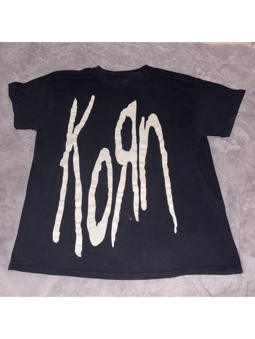 Korn Black Graphic Band T-Shirt White Logo XL Streetwear Rock Metal Grunge